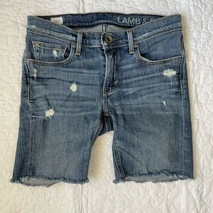 Lamb & Flag Distressed Bermuda Jean Shorts
